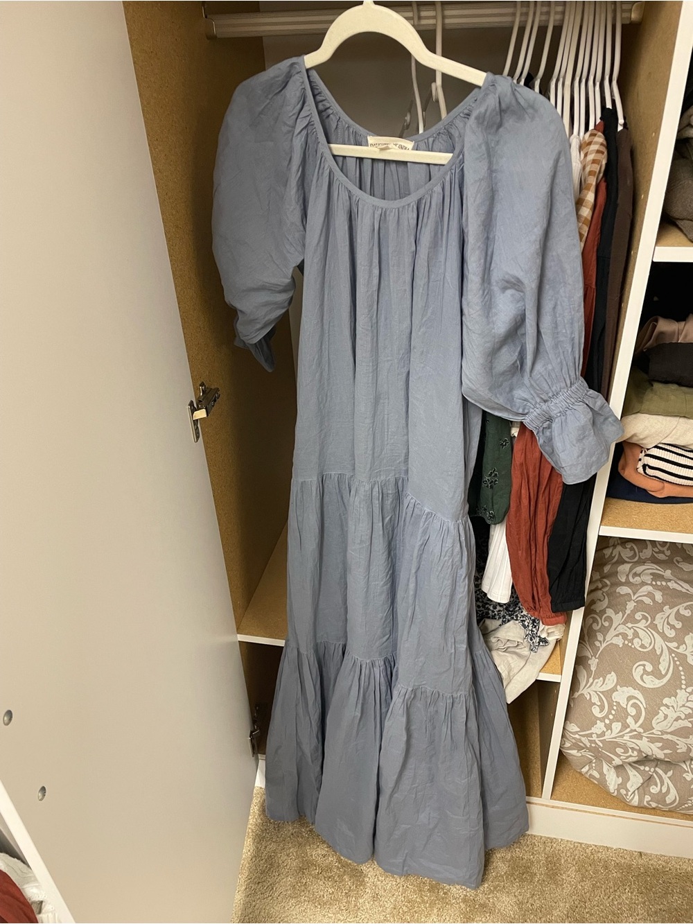 Daughters of India Slate Blue Puff-Sleeve Tiered Maxi Dress